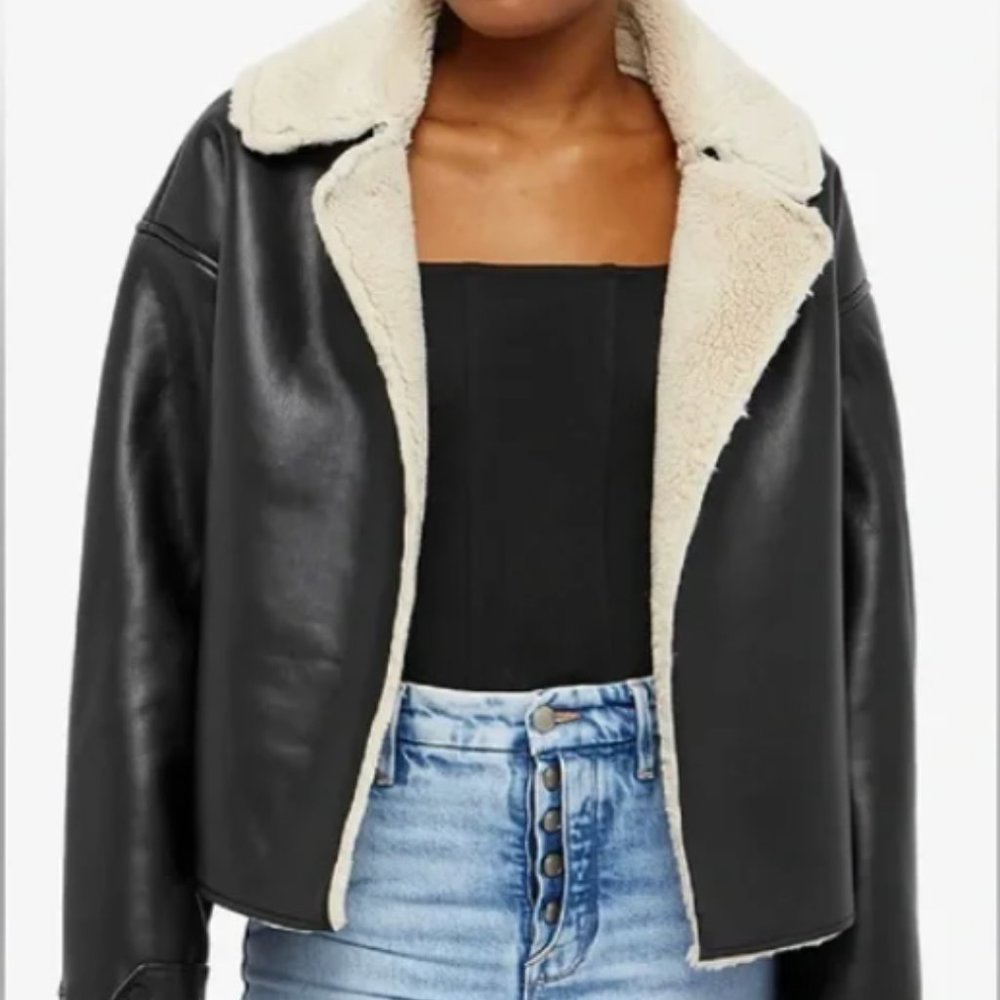 NWT Good American Air Force Faux Leather/Shearling Jacket